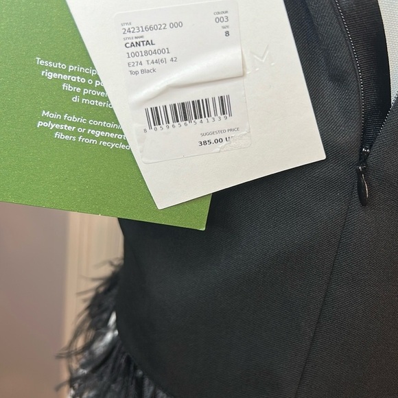 NWT MARELLA Cantal Black Sleeveless Crop Top With Detachable Feather Edge Size 8 - Picture 6 of 9